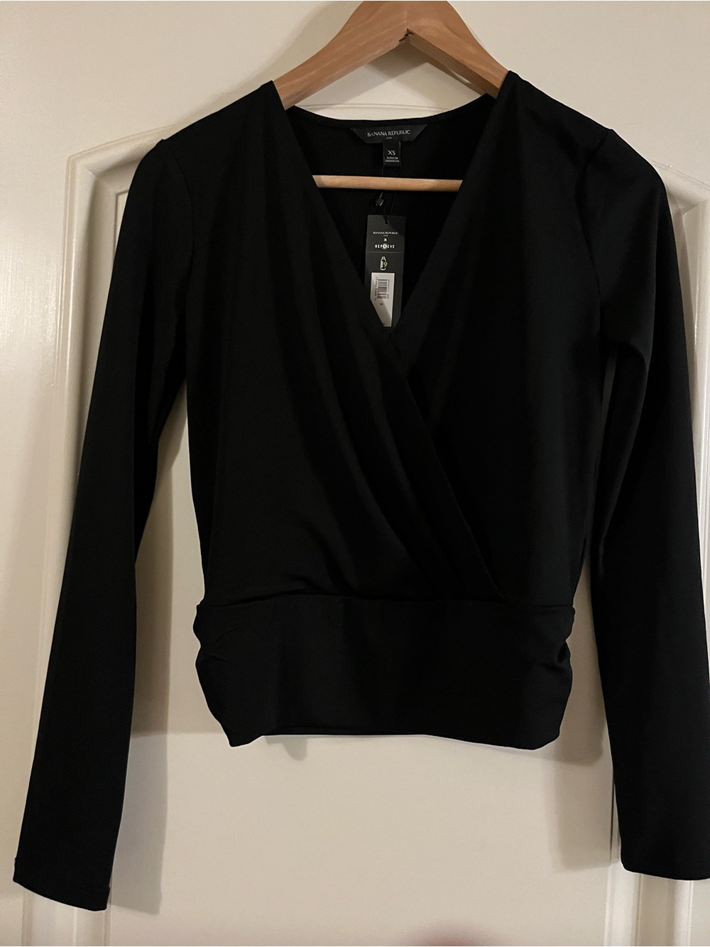 Banana Republic Black Long-Sleeve Surplice Wrap Top